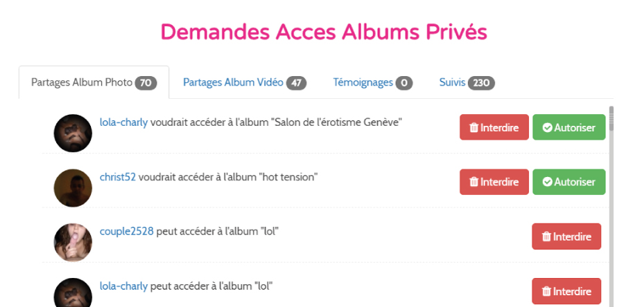 gestion des albums photos et vidéo public et privés