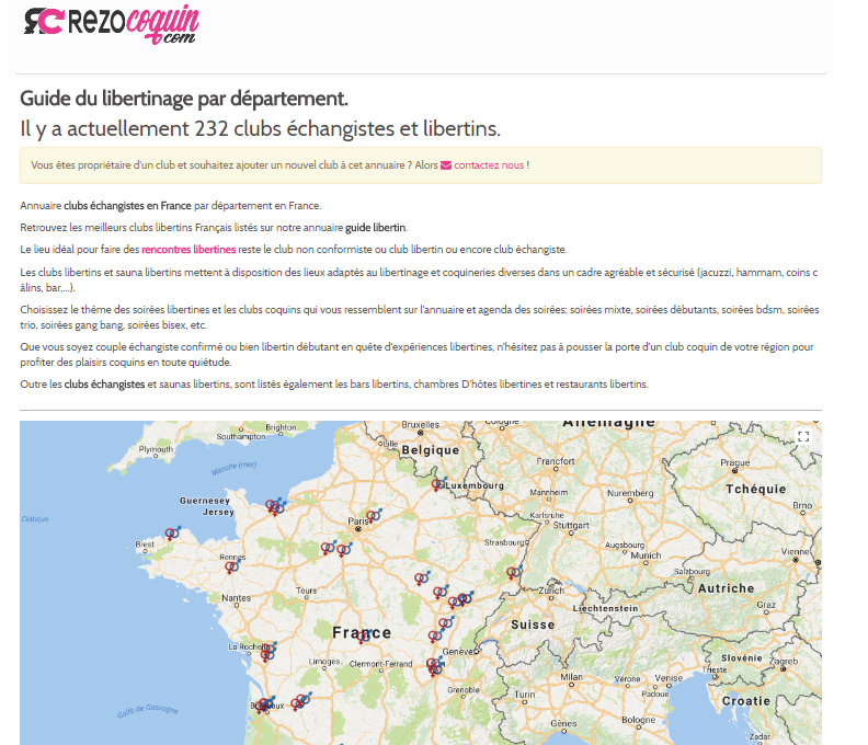 annuaire et guide des lieux libertins en france